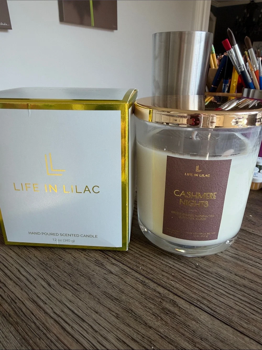 Life in Lilac Cashmere Nights Scented Candle - Cream with Gold Accents
